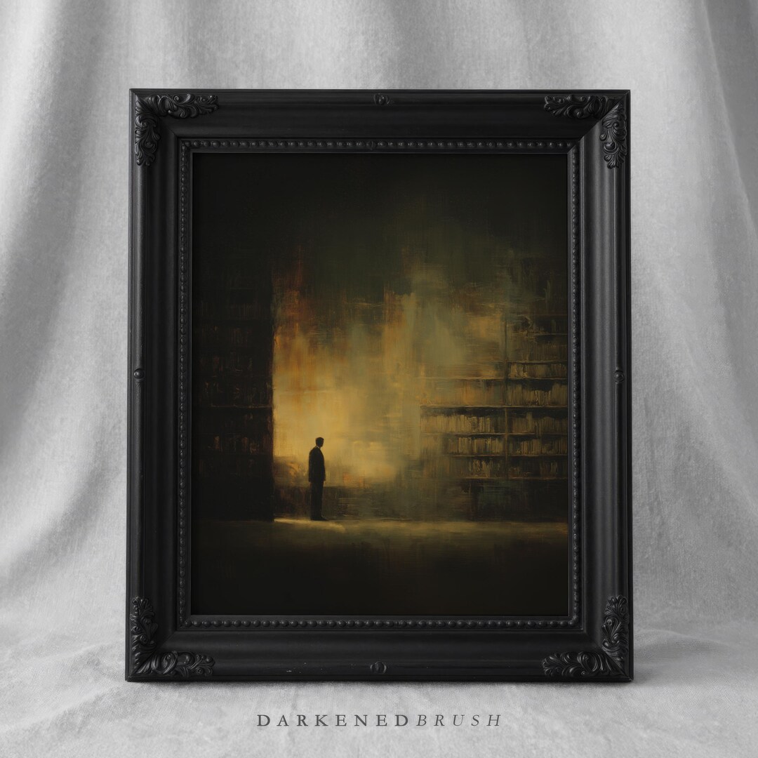 Dark Library Silhouette Figure Print, Gothic Wall Decor, Dark Academia ...