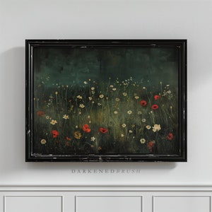 Vintage Dark Floral Printable Art, Moody Botanical Flower Painting Print, Farmhouse Wall Art, Dark Academia Aesthetics Digital Download image 3