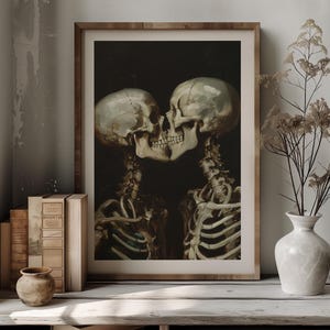 Arte imprimible para amantes de los esqueletos góticos, arte de pared de calavera romántica de estilo cottagecore oscuro, póster de amor gótico imprimible de Dark Academia, decoración artística de Halloween imagen 5