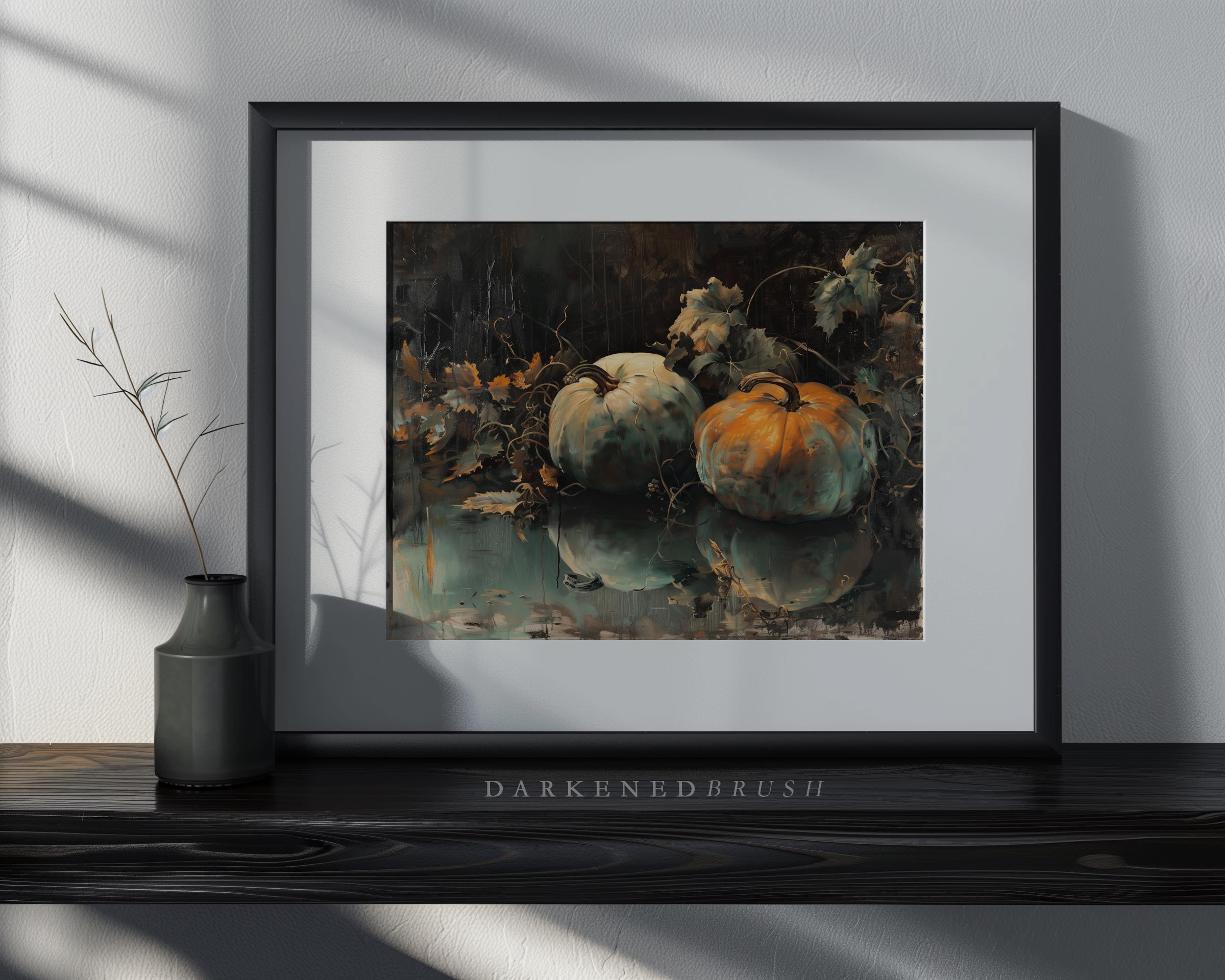 Rustic Fall Pumpkin Still Life Art Dark Botanical Autumn Wall Decor ...