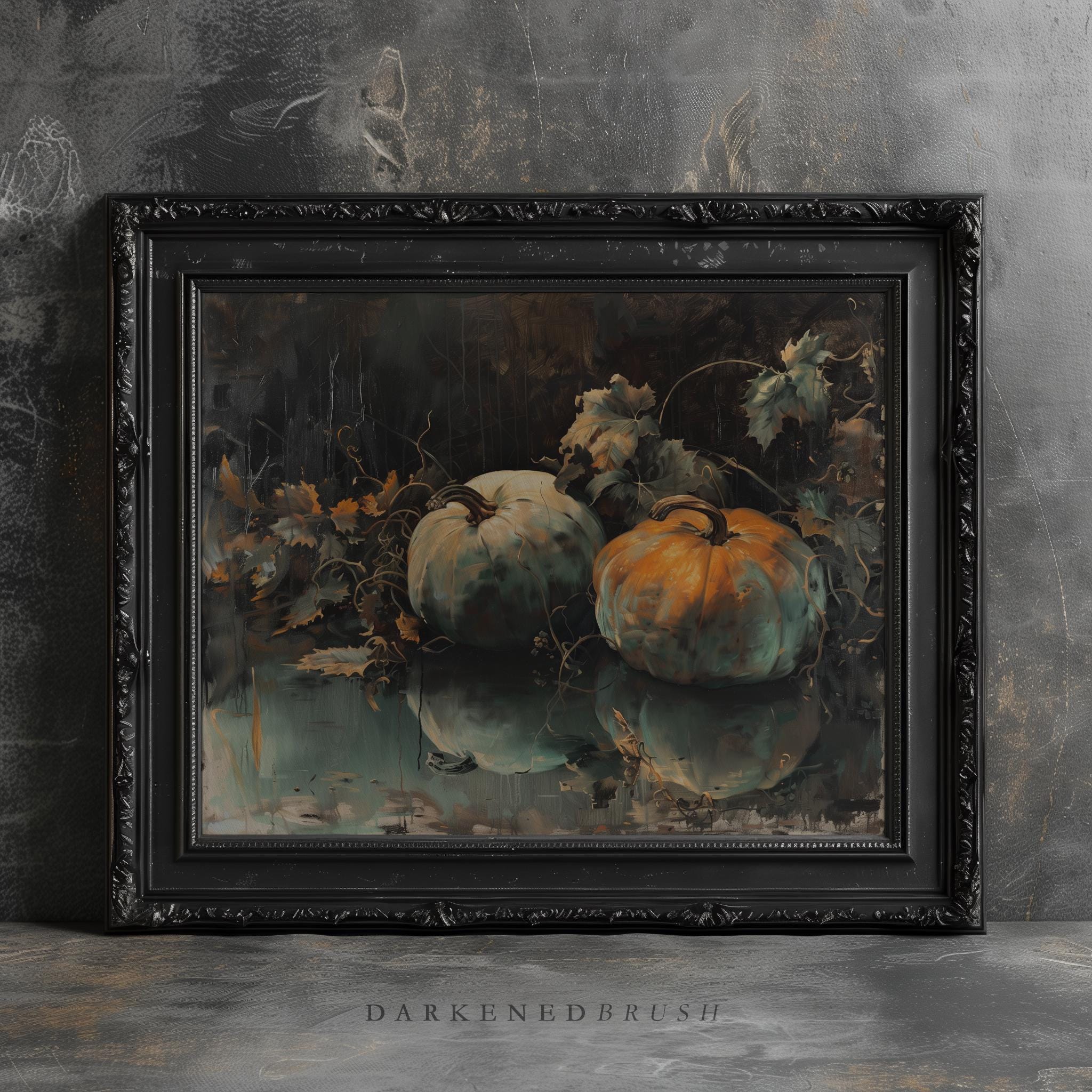 Rustic Fall Pumpkin Still Life Art Dark Botanical Autumn Wall Decor ...