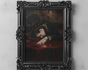 Gotische prinses heks kunst aan de muur afdrukbare donkere kunst, occulte kunst poster donkere Academia heidense decor, donkere surrealistische bloed print gotische olieverfschilderij