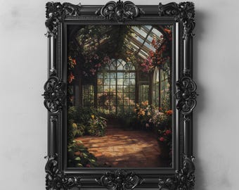 Botanical Greenhouse Art Moody Floral Printable Garden Wall Art, Nature-Inspired Gothic Flower Decor, Vintage Cottagecore Plant Lover Decor