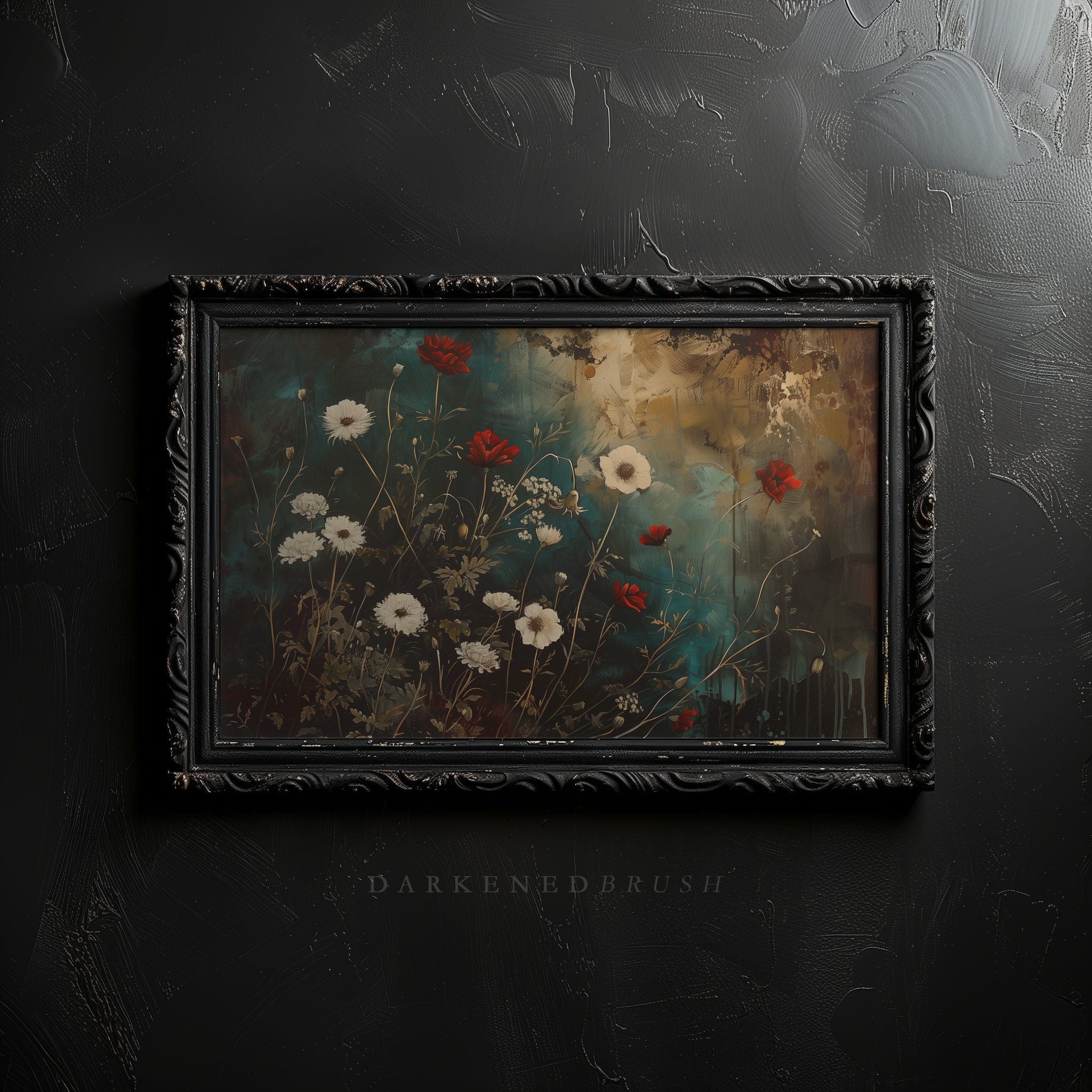 Vintage Moody Botanical Wild Flower Painting Printable, Dark Floral ...