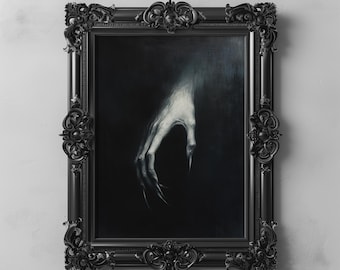 Nosferatu Dracula Clawed Hand in Darkness, Gothic Vampire Horror Wall Art, Creepy Minimalist Painting, Macabre Fantasy Decor, Dark Aesthetic