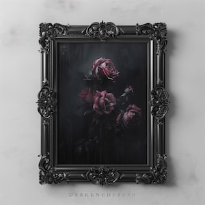 Gothic Floral Art Printable, Dark Botanical Roses, Moody Vintage Flower Painting, Dark Cottagecore Academia Decor, Witchy Macabre Home Decor