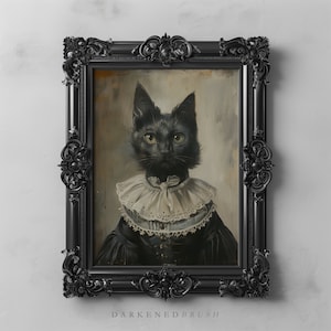 Victorian Renaissance Black Cat Art Printable Wall Art, Cat Lover Gift, Dark Gothic Oil Painting Dark Academia Moody Downloadable Wall Art