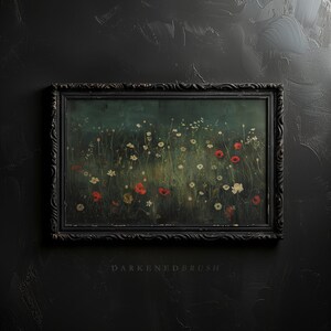 Vintage Dark Floral Printable Art, Moody Botanical Flower Painting Print, Farmhouse Wall Art, Dark Academia Aesthetics Digital Download image 7