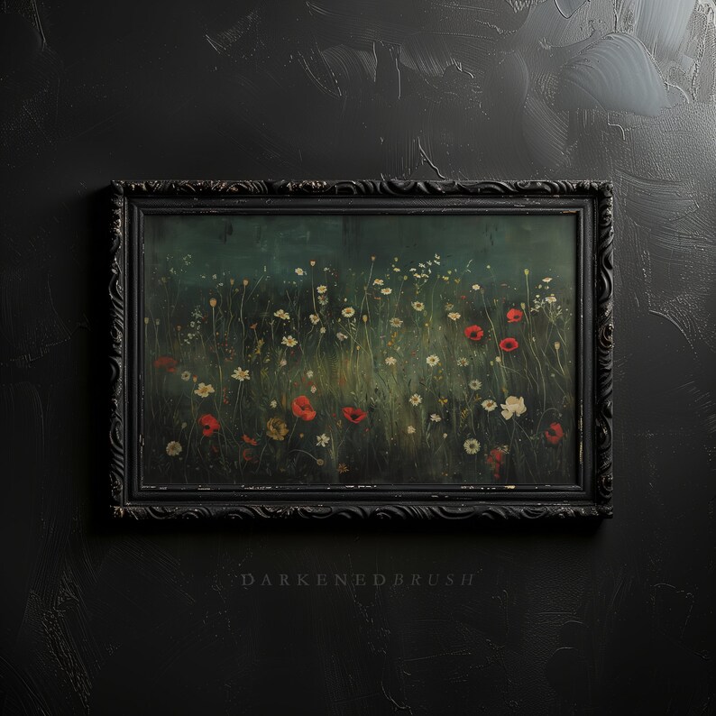 Vintage Dark Floral Printable Art, Moody Botanical Flower Painting Print, Farmhouse Wall Art, Dark Academia Aesthetics Digital Download image 7
