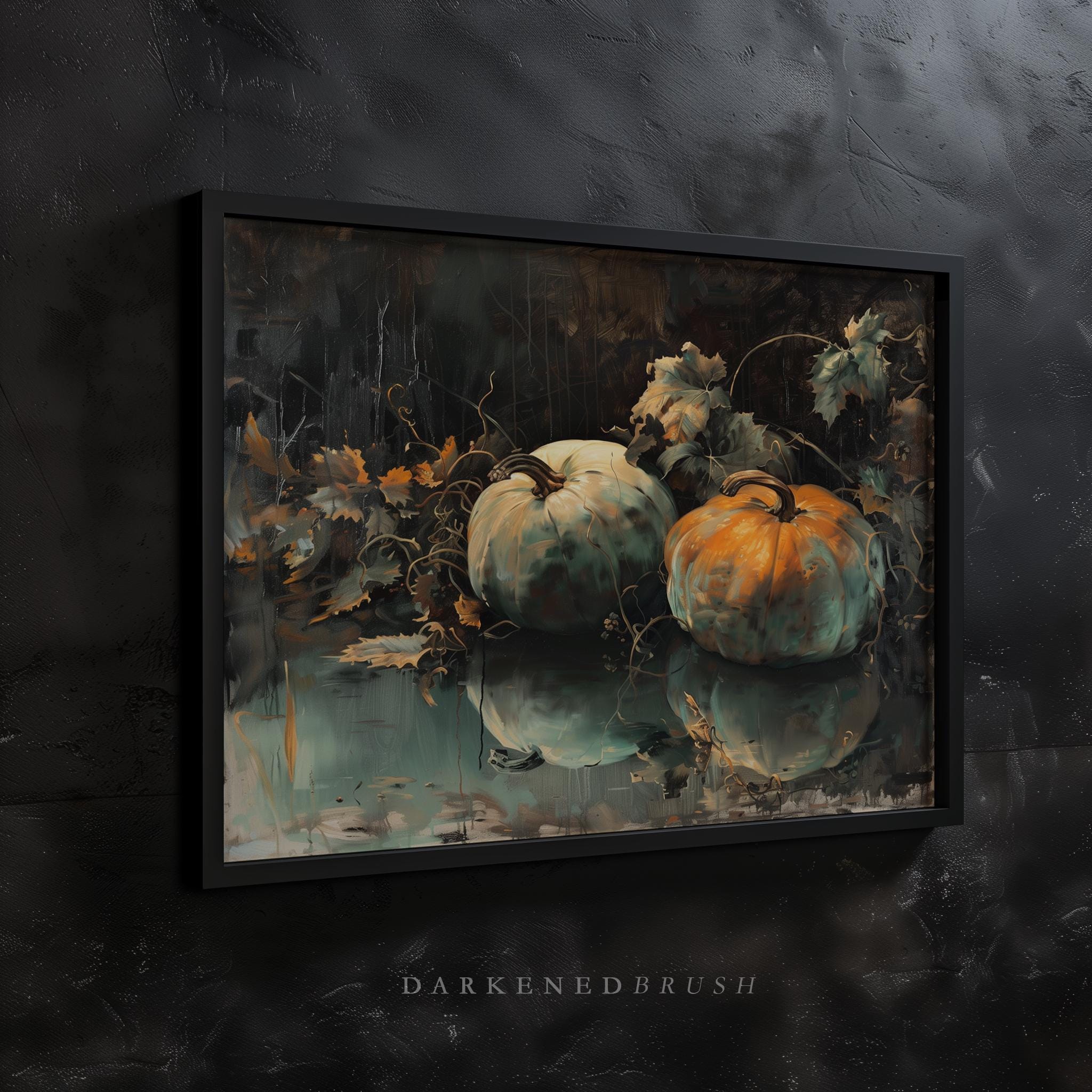 Rustic Fall Pumpkin Still Life Art Dark Botanical Autumn Wall Decor ...