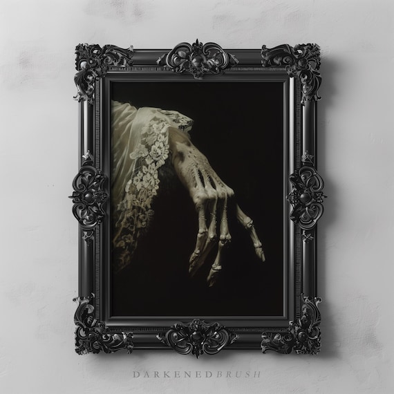 Elegant Skeleton Hand Painting Gothic Romance Art Printable, Dark Academia Decor, Victorian Macabre, Moody Vintage Art Gothic Moody Wall Art