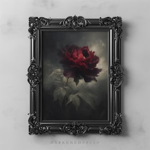 Dark Red Peony Wall Art, Gothic Floral Printable, Victorian Flower Decor, Moody Digital Art, Vintage Romantic Dark Academia Botanical Print
