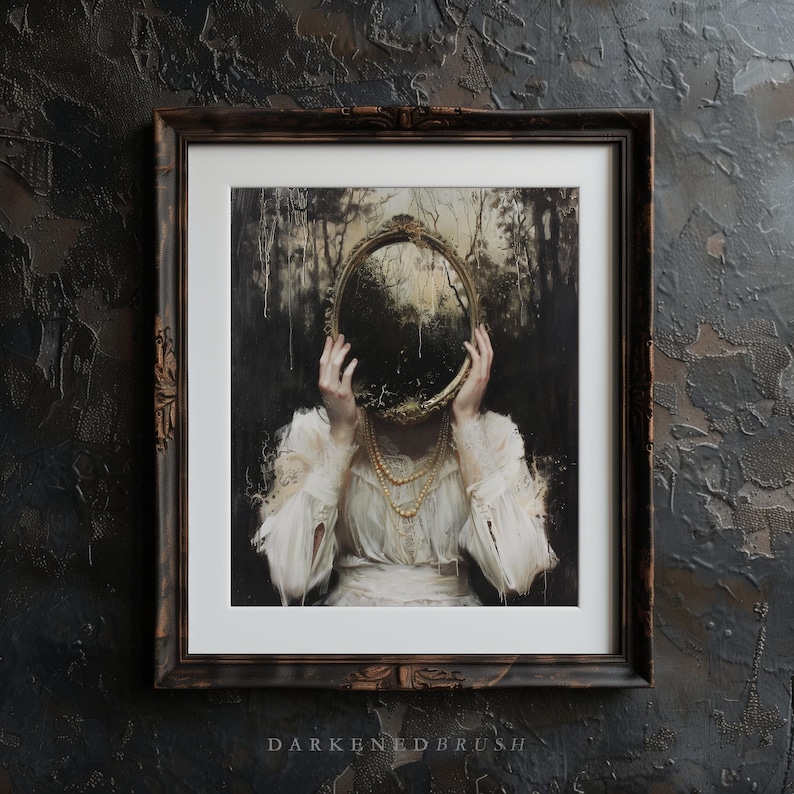 Mirror Witch Wall Art Victorian Poster Print, Witchy Decor, Dark Gothic Oil Painting, Dark Academia Goth Halloween Aesthetic Bild 4
