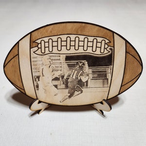 Laser Engraved Football Photo-Wood Football Photo-Football Photo Magnet-Football Shaped Wood Photo-Football Award-Sports Gifts-Senior Gift