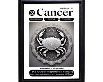 Cancer Zodiac Star Sign Print (12x16) Mandala Energy Print, illustration, Designed by Cassia Jade, unframed.