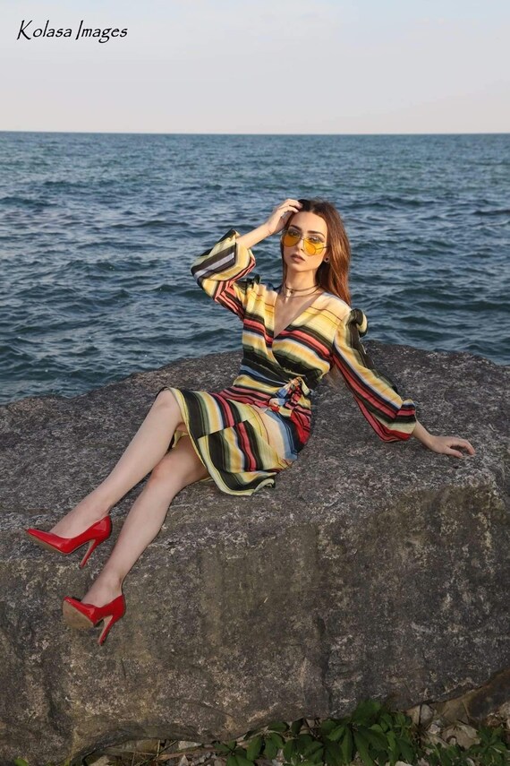 Dilly Daisy Striped Colourful Cotton Silk Wrap Dress - Etsy Canada