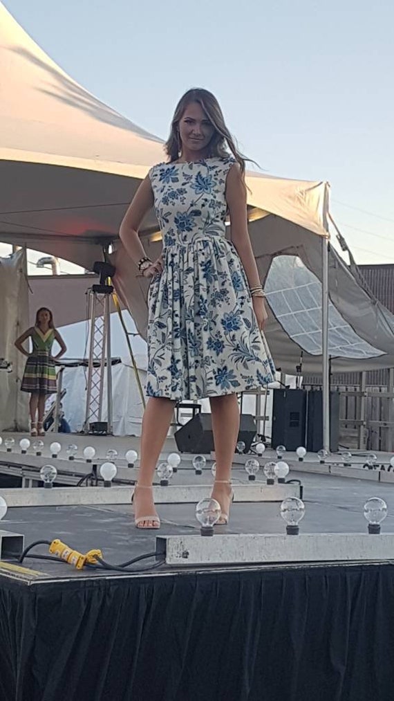cream and blue floral dress Cream And Blue Floral Skater Dress