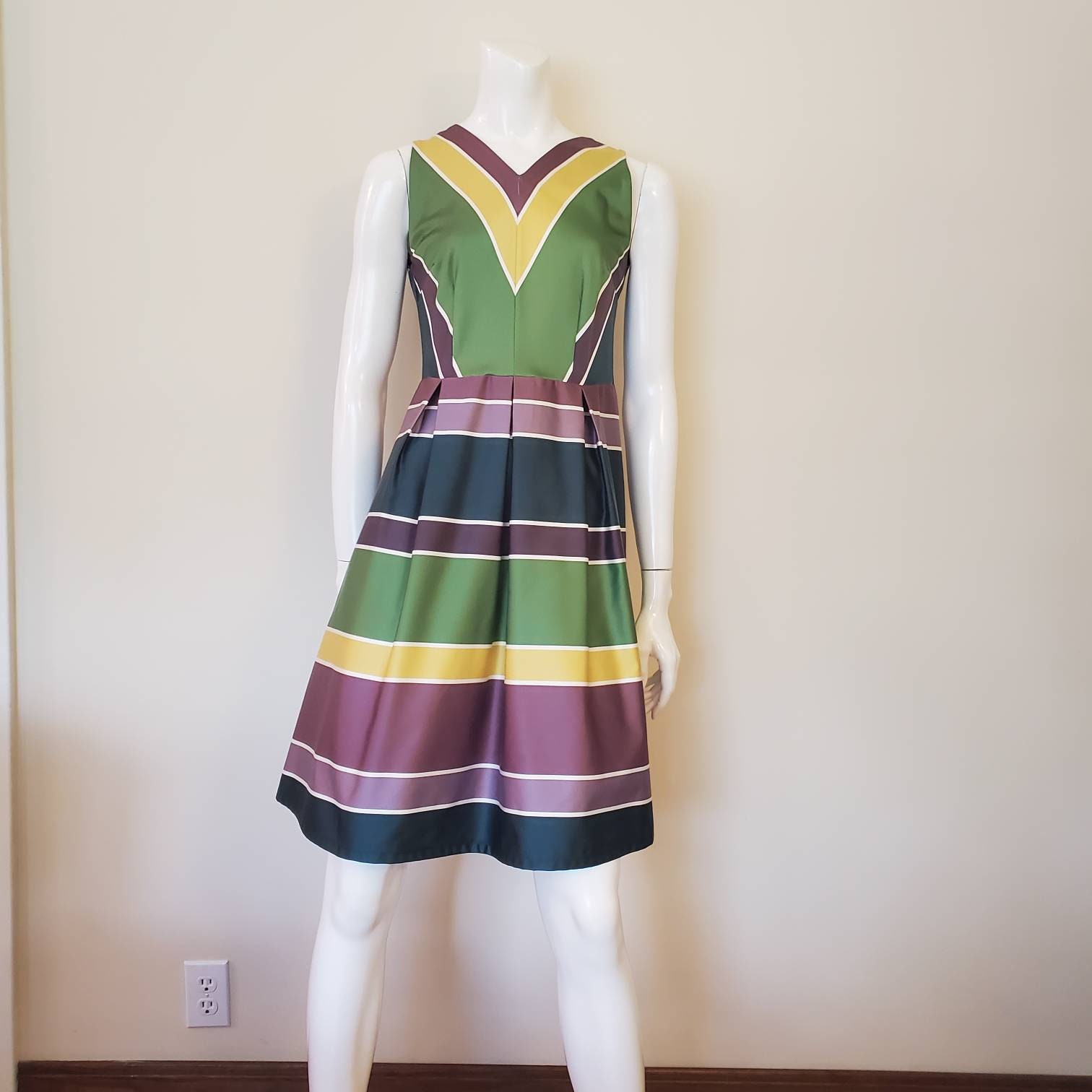Dilly Daisy Colourful Satin Stripes V-neck Pleated Dress - Etsy