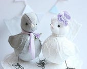 Wedding cake topper, Lovebirds, Wedding decoration, Lavender, Purple, Wedding Bird cake topper, Fabric birds, Customized Order