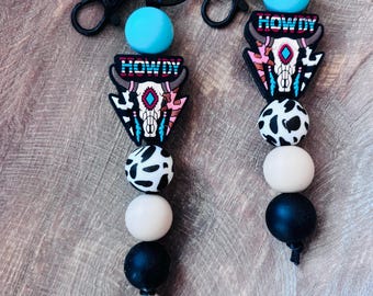 Handmade Western Cow Skull Keychain | Silicone Beads, Tassel Bag Charm