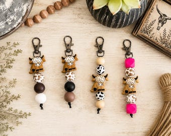 Highland Cow Silicone Bead Keychain | Western Bag Charm | Farmhouse Accessory