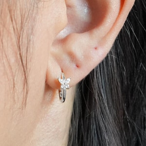 Butterfly CZ Crystal Huggie Hoop Earrings, Sterling Silver Huggie Hoops, Dainty Butterfly Earrings, Best Friend Birthday Gift, Gift for Her