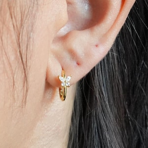Gold Butterfly CZ Crystal Huggie Hoop Earrings, Gold Huggie Hoops, Dainty Butterfly Earrings, Best Friend Birthday Gift, Gift for Her