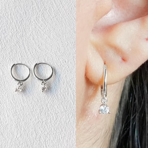 Diamond Drop Earrings, Crystal Silver Huggie Earrings, Dangle Earrings, Bridal Earrings, Wedding Earrings, Gift for Her, Best Friend Gift