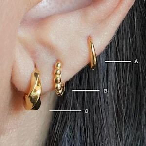 Wavy Gold Earrings Set, Small Hoop Earring Set, Sterling Silver Huggies, Small Gold Hoops, Multiple Piercings Earrings Set, Gift for her