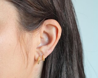 Orecchini A Cerchio Piccoli Con Lettere E Zirconia, Placcati Oro 14K - Ipoallergenici, Confezione Regalo, Per Donne E Ragazze