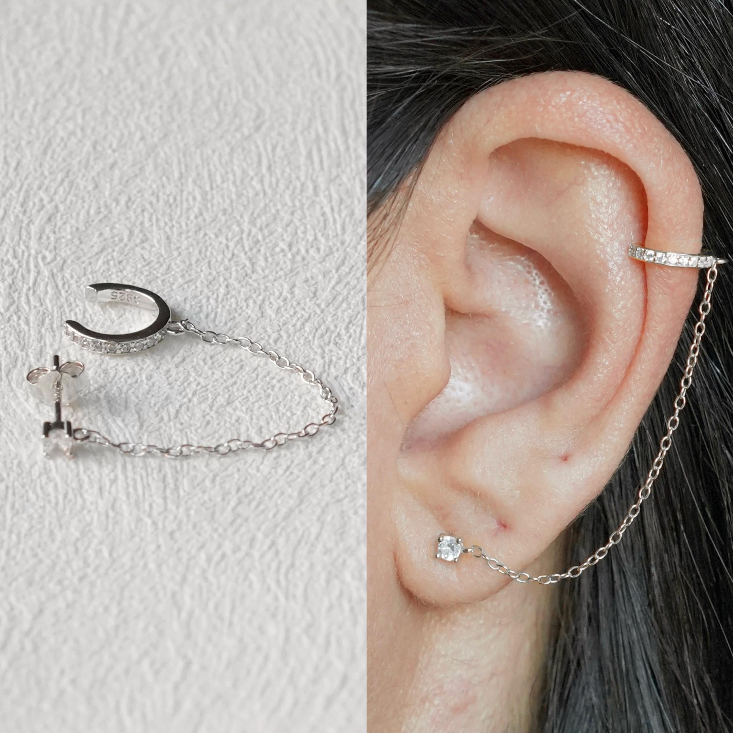 Ear Cuff Chain Earrings - Silver Ear Cuff - Ear Wrap