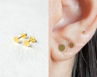 Tiny Gold Disc Studs, Tiny Circle Studs, Gold Flat Dot Stud Earrings, Cartilage Studs, Helix Studs, Small Stud Earrings, Silver Gold Studs