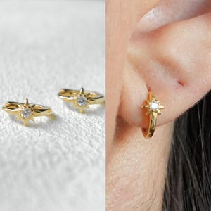 Gold Starburst Huggie Hoop Earrings - Celestial Jewellery - North Star Earrings - Tiny Star Hoop Earrings - Gift for Her - Best Friend Gift