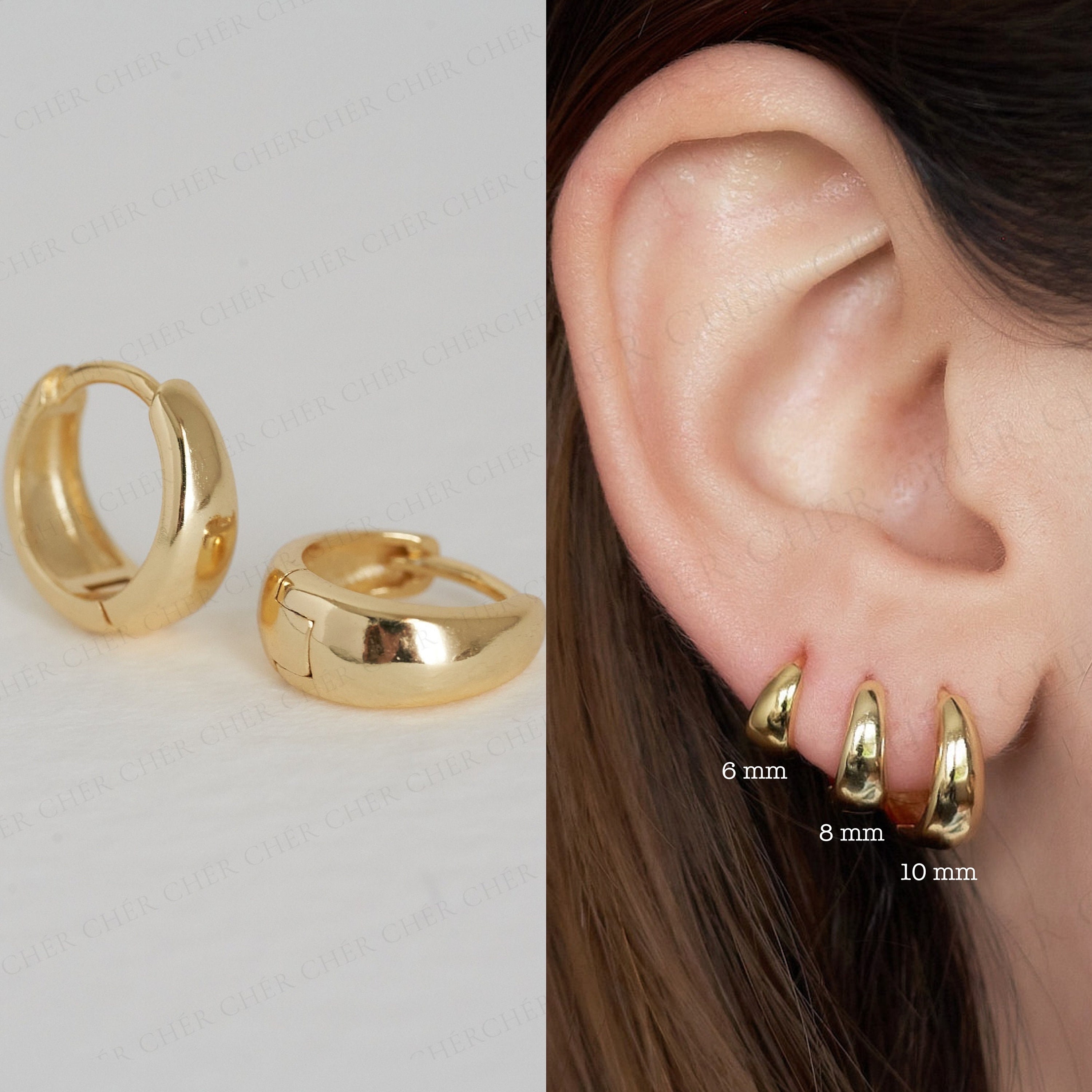 Tapered Silver Huggie Hoops Earrings - Tapered Hoops - Dainty Hoops - Gold Hoops - Chunky Hoops - Silver Hoops - Gift for Her - Gift Set