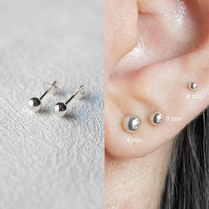 Silver Ball Stud Earrings, Ball Earrings, Ball Stud Earrings, Small Stud Earrings, Silver Ball Earrings, Small Stud Earrings, 2mm, 3mm, 4mm