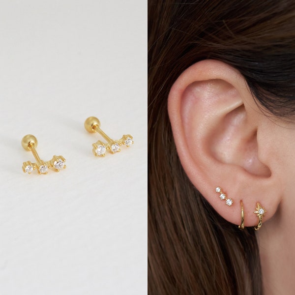 Tiny CZ Star Cluster Studs, CZ Dainty Gold Studs, CZ Crystal Star Trio Studs, Celestial Earrings, Star Earrings, 18k Gold Plated, Minimalist