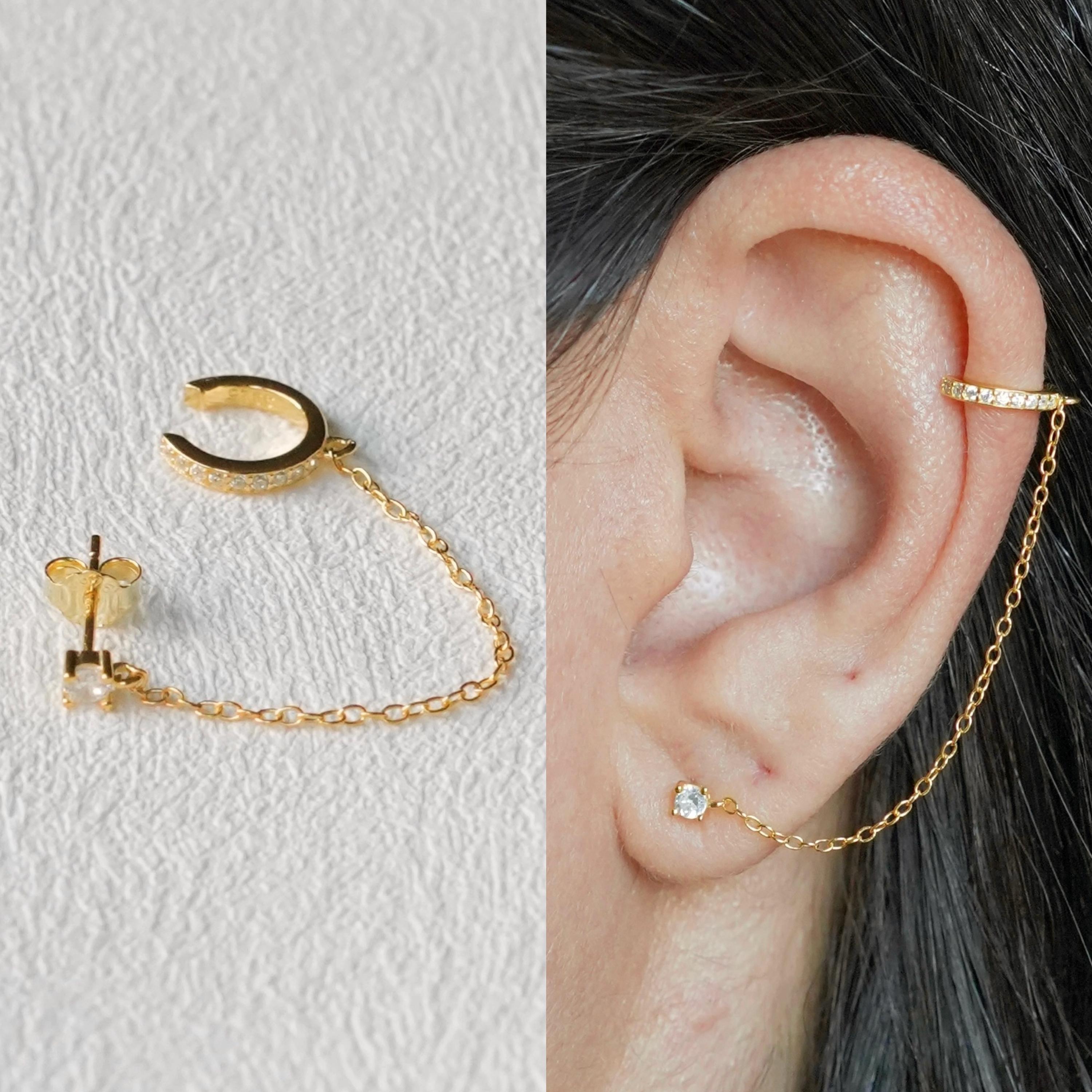 Ear Cuff Chain Earrings - Silver Ear Cuff - Ear Wrap
