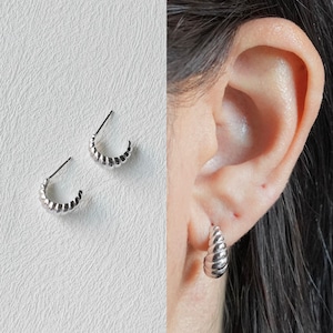 Croissant Sterling Silver Hoop Earrings, Chunky Huggie Hoops, Silver Hoop Earrings, Small Hoop Earrings, Best Friend Birthday Gift