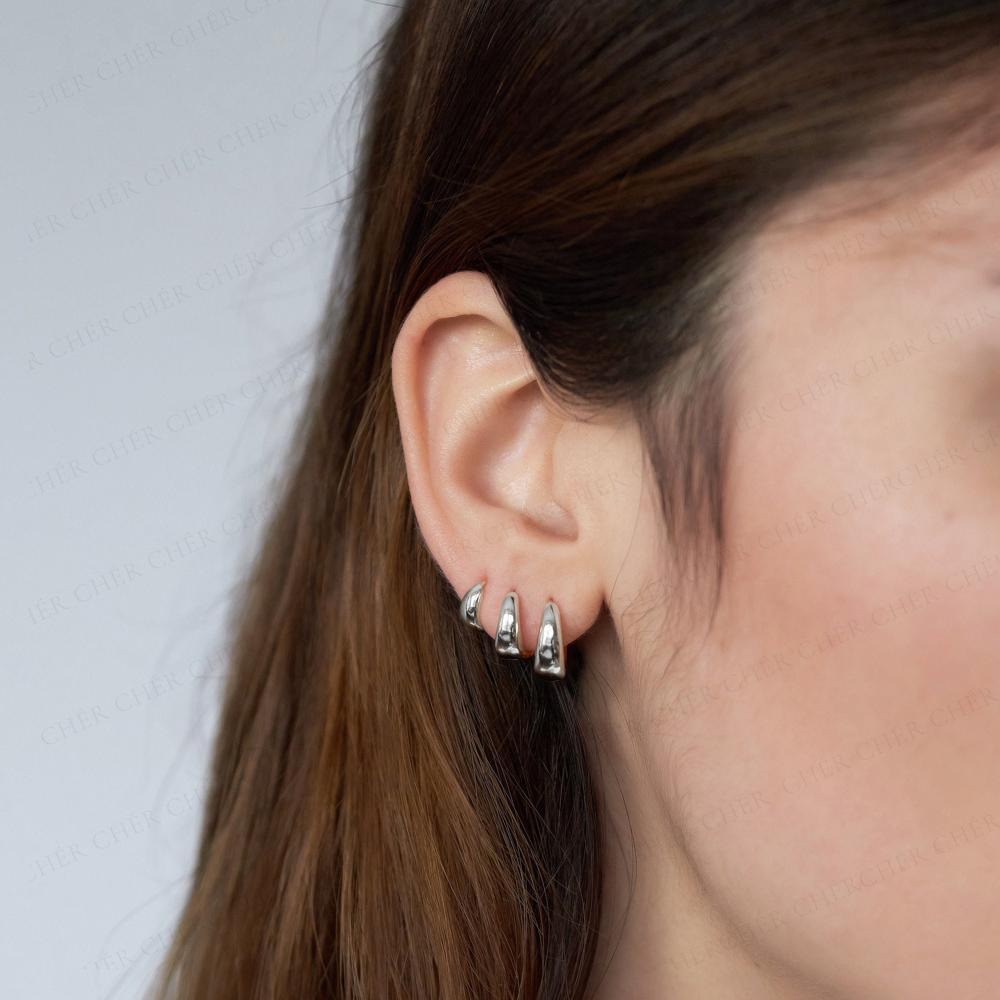 Tapered Silver Huggie Hoops Earrings - Tapered Hoops - Dainty Hoops - Gold Hoops - Chunky Hoops - Silver Hoops - Gift for Her - Gift Set
