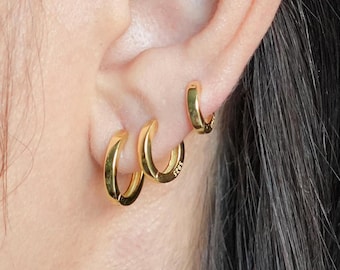 Aros Huggie de oro liso, aros Huggie gruesos, aros pequeños y gruesos, aros Helix, regalo para ella, regalo de cumpleaños para tu mejor amiga.