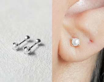 Tiny Pearl Stud Earrings in Sterling Silver, Small Pearl Stud, Sterling Silver Stud Earrings, Best Friend Birthday Gift, Gift for Her