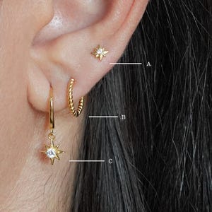 Star Dangle Earrings Set - Starburst Earrings - Huggie Hoop Earrings - Gold CZ Dangle Drop Earrings - Celestial Earrings - Gift for Her