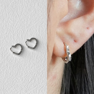 Heart Silver Huggie Earrings, Huggie Hoop Earrings, Thick Huggie Earrings, Small Silver Hoops, Silver Huggies, Gift for Her, Mother&#39;s Day