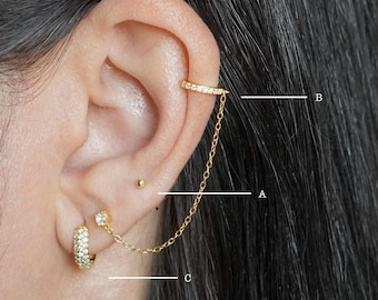 【 】HUGGIE GIFT SET 3チャーム付き ピアス Triple CZ Drop Chain Huggie Earring – Adina Eden