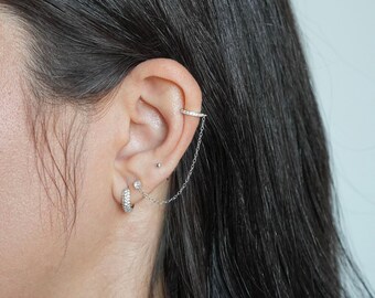 【 】HUGGIE GIFT SET 3チャーム付き ピアス Ear Stack Set of 3 Sterling Silver Earrings | Baguette