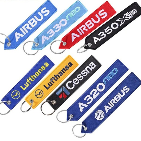 1 PC Aviation Keychain, Airbus Cessna Lufthansa Both Sides Embroidery Travel Accessories for Women Men, Car Key Accessories Backpack Pendant