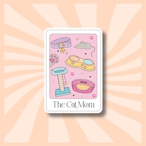 autocollant de carte de tarot de maman de chat | Sticker parent chat | Cadeau pour les propriétaires de chats | Sticker maman chaton | Vinyle brillant et holographique | Parent animal