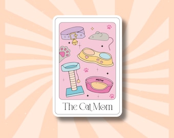 Cat Mom Tarot Card Sticker | Cat Parent Sticker | Gift for Cat Owners | Kitty Mom Decal | Vinyl Glossy and Holographic | Animal Parent