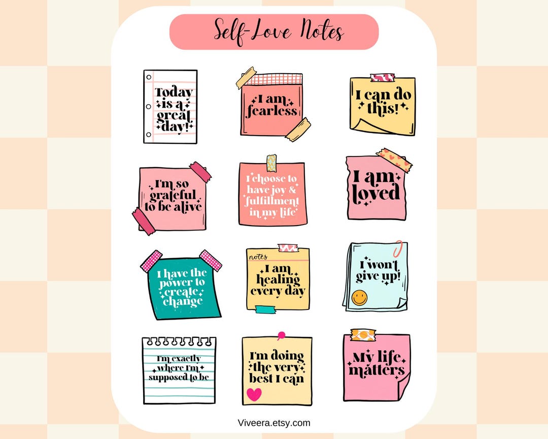 Self-love Notes Sticker Sheet Daily Affirmations Stickers Mental Health ...