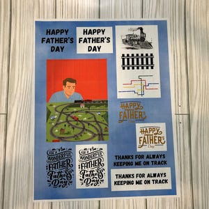 Kit de tarjeta de felicitación de modelismo ferroviario para el Día del Padre con frases personalizables compatibles con máquinas de corte Cricut